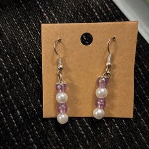 Elegant Purple and White Beaded Earrings